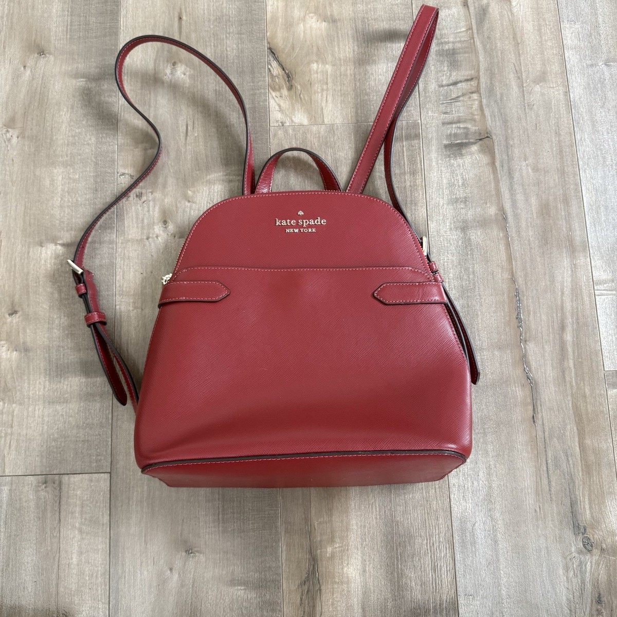 NEW Kate Spade Staci Dome Backpack Red Saffiano Leather Gold 