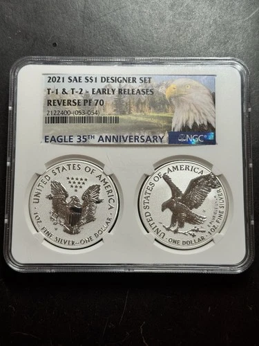 2021 TYPE 1 & 2 REVERSE PROOF AMERICAN EAGLE 2 COIN DESIGNER SET NGC PF70 (1561)