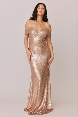 Revelry Bardot Sequin Dress Rose Gold Size 12 NWT