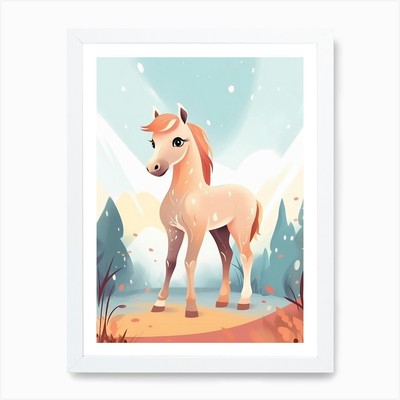 Niedliches Fohlen skandinavischer Stil Illust gerahmtes Wandbild Poster Leinwanddruck Bild