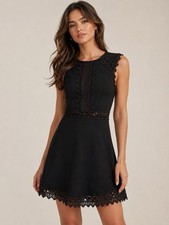 Zara Basic Black Crochet Lace Fit & Flare Mini Dress XS Elegant Chic