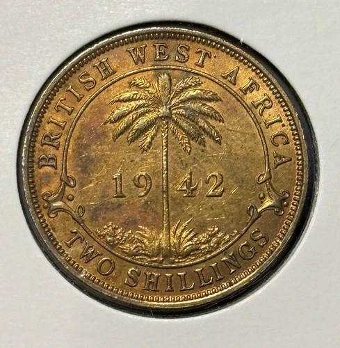 British West Africa 2 shillings 1942 KN George VI KM#24 Nickel Brass aXF B2684