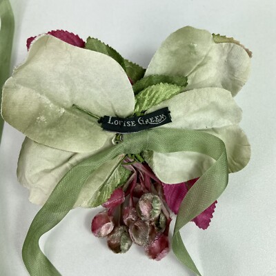 Vtg Louise Green Velvet Leafy Floral Headpiece w/ Ribbon  display picture 1