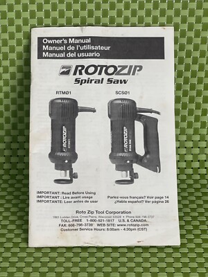 Rotozip Spiral Saw RTM01 SCS01 Owners Operators Manual Only Complete
