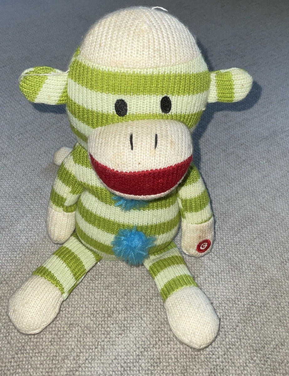 2011 Target Singing Sock Monkey Green Striped Tested