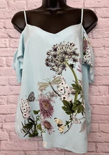 Oasis 8/XS Natural History Museum Pale Blue Floral Cold Shoulder Top