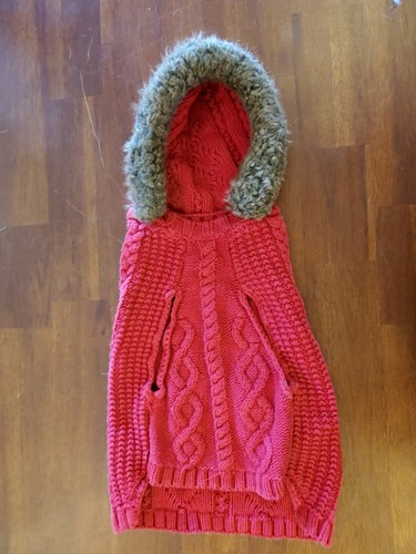 Lands End Dog Sweater w fleece lined Hood, Red cotton Cardigan, Size medium