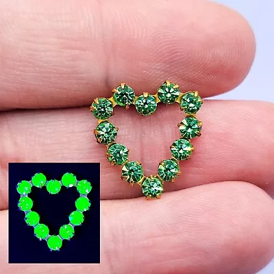 UNKNOWN Jeweled Uranium Glass Heart Components Green Vintage 1970s