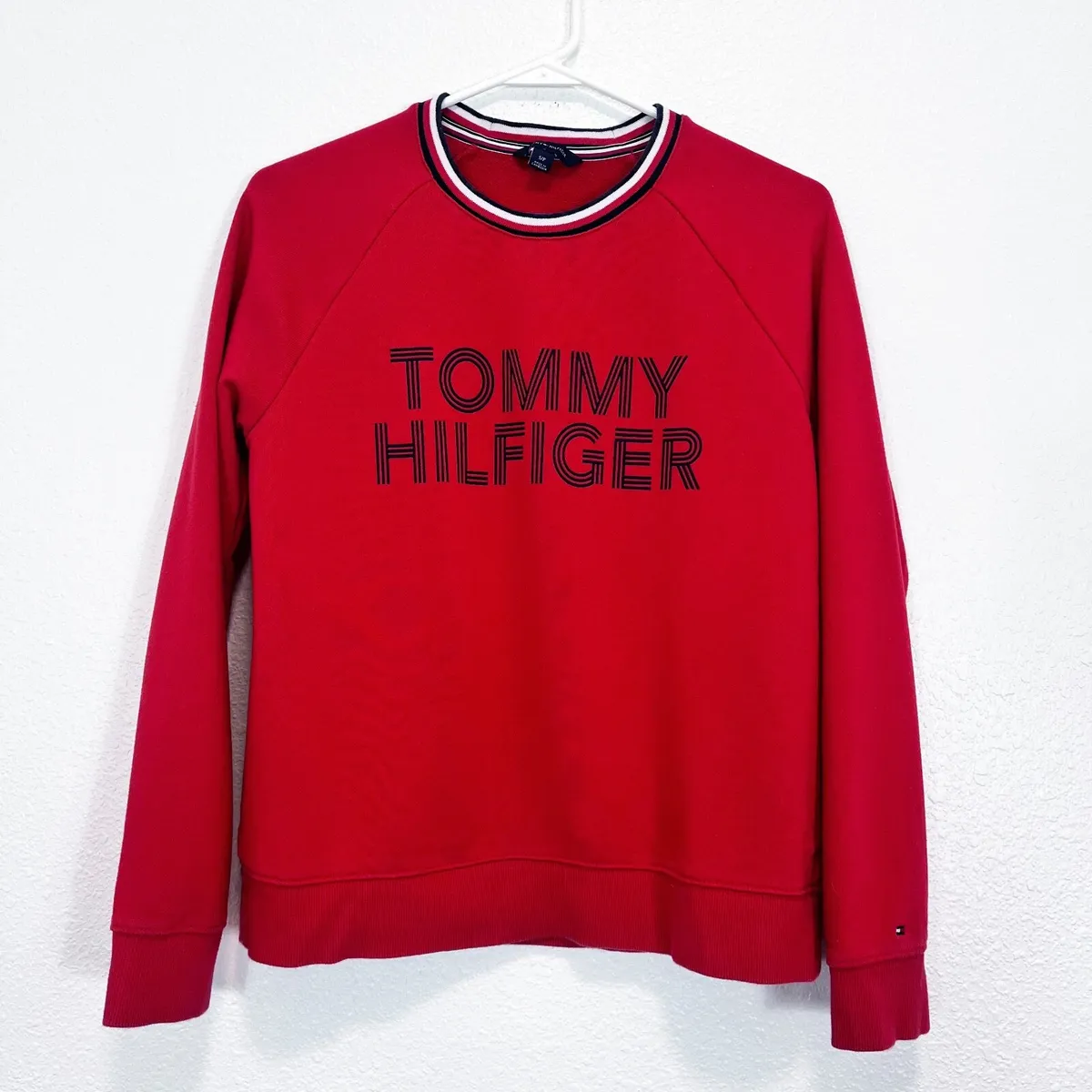 Tommy Hilfiger Red Signature Large Front Logo Crew Neck Sweatshirt