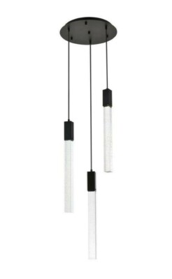 Crystal Chandelier Pendant Light Fixture Bubble Glass Black Foyer or Dining Room