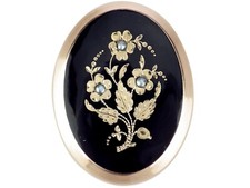 Biedermeier Schwarze Emaille Saat Perle Foto Anhänger Brosche Medaillon!
