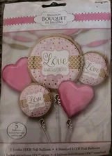 Anagram LOVE ALWAYS & FOREVER Balloon Bouquet Party Wedding 5pc  Pink Gold