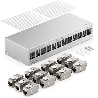 12 Port Patchpanel Gehäuse 12x RJ45 Keystone Jack Modul Panel Verteiler Aufputz