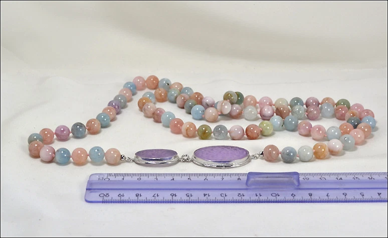 COLLANA LUNGA IN ARGENTO 925 CON BERILLO MULTICOLORE GIADA VIOLA OVALE AGLN 0125 - Immagine 3 di 3