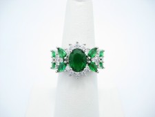 Sterling Silver Green CZ Cluster Band 14.5mm Ring Size 7