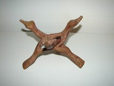 Large Hand Carved Wooden Folding Bowl Holder Stand Trivet Vintage Boho India 7"
