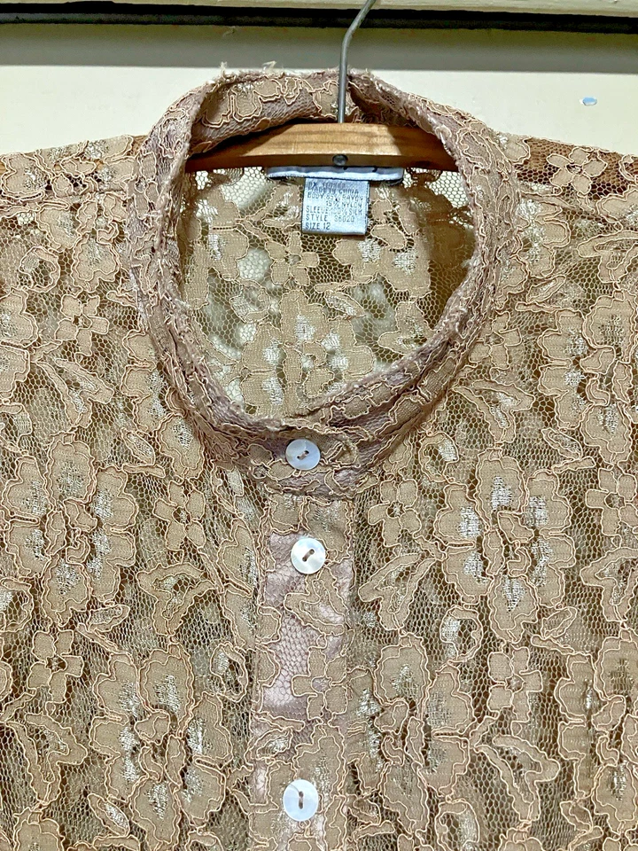 Винтажный Spiegel женщин размер 12 роза кнопка кружева блузка с длинными рукавами на пуговицах - Изображение 2 из 4