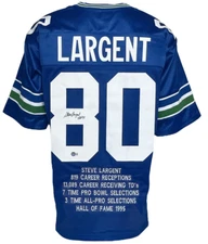 Seattle Seahawks Steve Largent Autographed Blue Pro Style Stat Jersey "HOF 95...