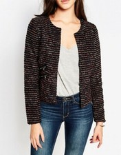 Vero Moda Women's Boucle Tweed Blue Black Blazer Jacket Uk 8 Eu 36 Bnwot Rrp £65