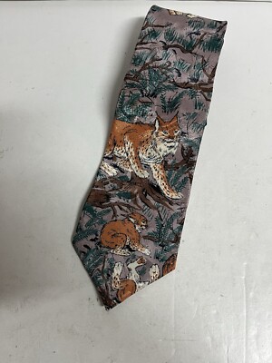 Lost Kingdom Lynx Mens Necktie Tie Short 56.5'' Long Made in USA Wildlife
