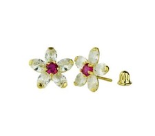 14k Yellow Gold Cz Flower Stud Earrings
