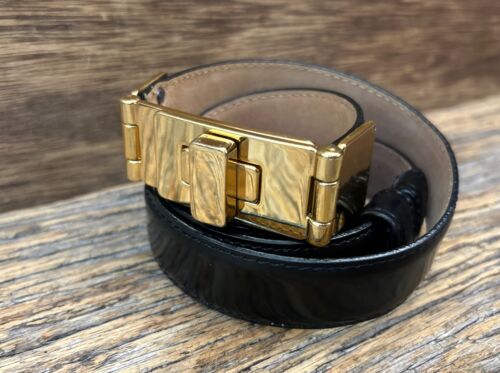 Cinturón de cuero negro italiano genuino vintage WCM New York talla mediana - Imagen 1 de 8