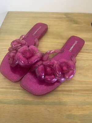 NWOT Jeffrey Campbell Floralee Sandals Floral Pink Glitter FlipFlop Thong Women