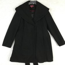 Merona Womens Coat Wool Blend Black Wrap Belted Cowl Neck Snap Front Xl