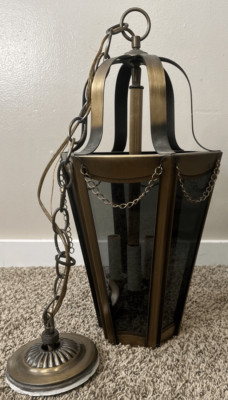 Fredrick Ramond hanging light fixture brass 6 sided octagon  Mid Century Light