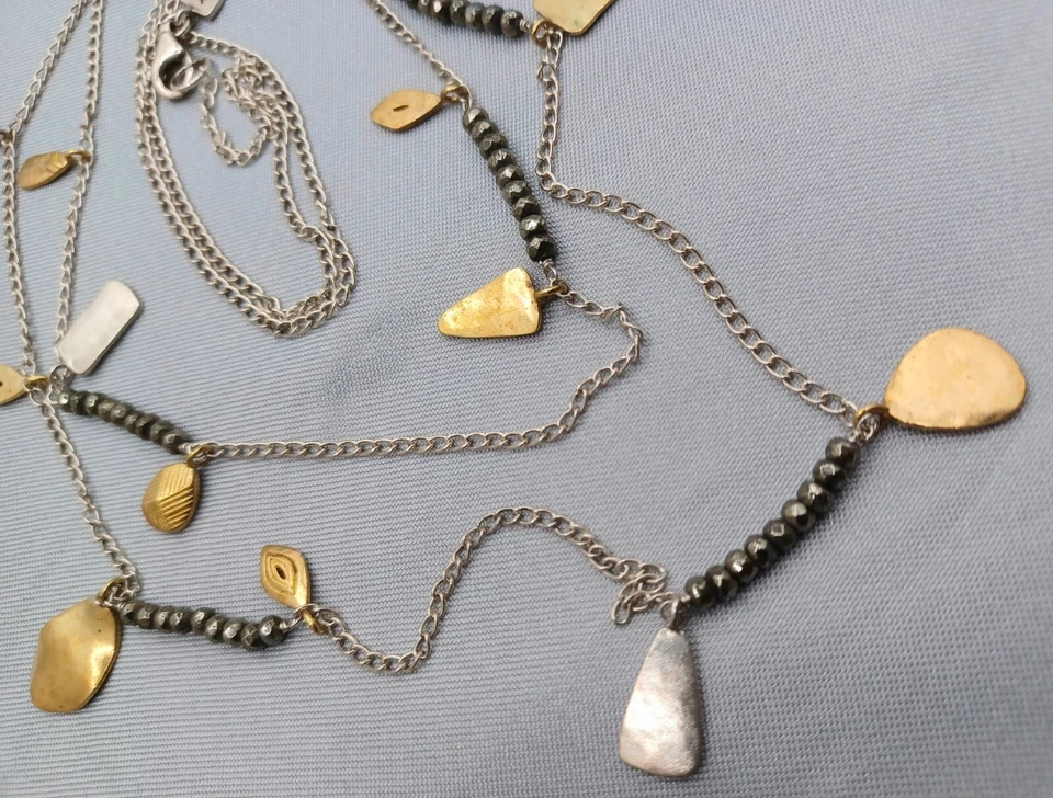 Collar Silpada Plata Esterlina Latón Pirita Pedal al Metal 36" Foto 3 de 3