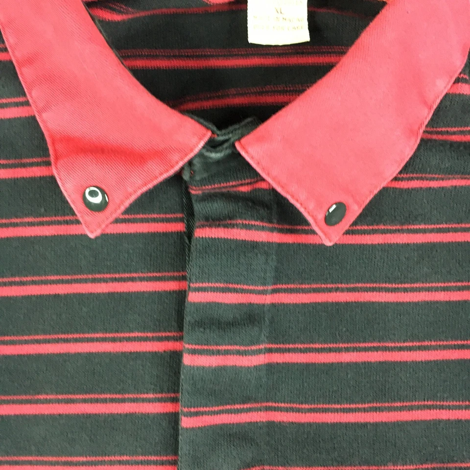 Vintage Oscar De La Renta Polo Men's XL Red Long sleeve 1/4 Button-down Striped - Image 3 of 4
