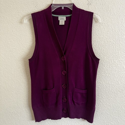 LL Bean Women Long Vest Small Cotton Big Button Sleeveless Vintage EUC