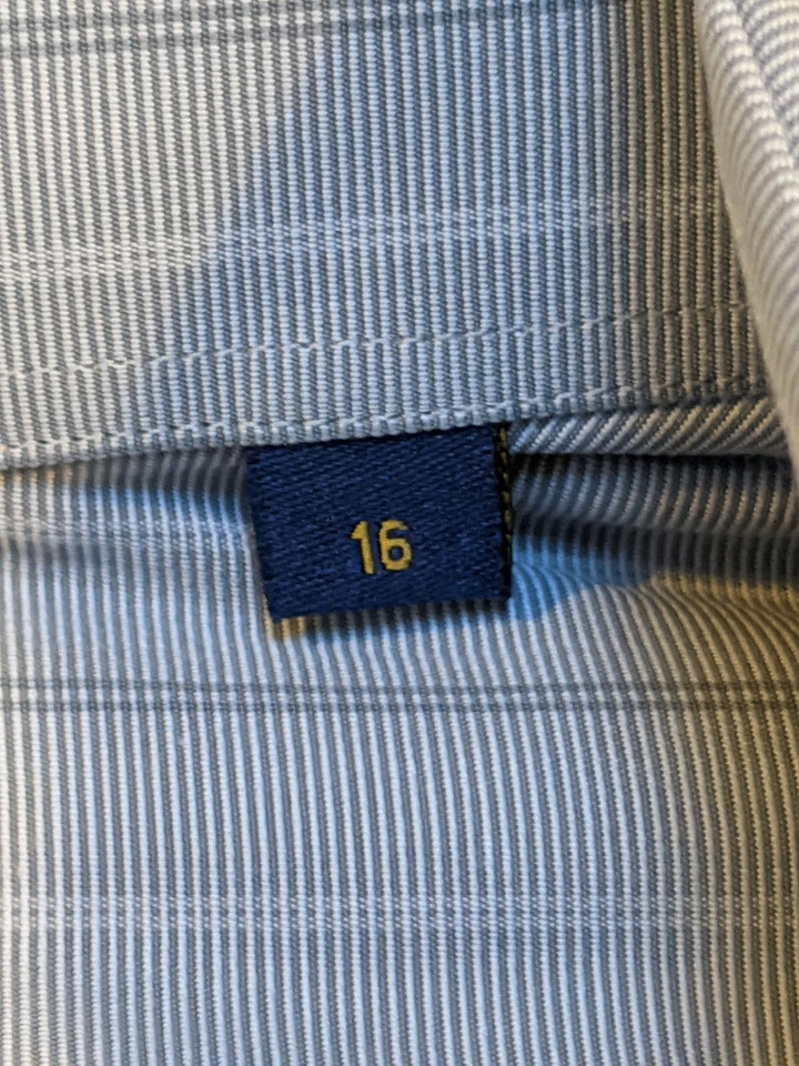 Camisa social masculina XMI Atkinsons Royal algodão 16 listrada azul e branca com botões - Imagem 3 de 4