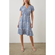 Rails Kiki Midi Dress Cobalt Static Leopard Drawstring Waist Ruffle Hem Sz Large