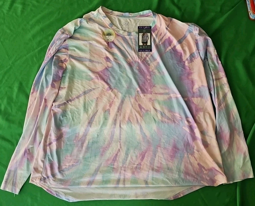 NEW Lauren James Sz XXL Sun UV Block UPF 30+ Long Sleeve Wick Shirt Tie Dye