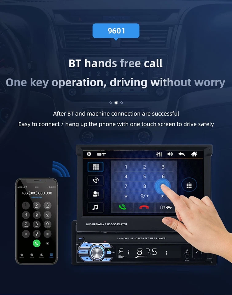 1DIN 7Inch Flip Out Touch Screen Car Stereo Radio MP5 Player FM BT AUX Head Unit - Image 4 of 4