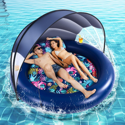 2-Person Pool Floats Adult Heavy Duty, Giant 75''X75'' Inflatable Tanning Pool Mat