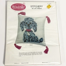 Vintage WonderArt Needlecraft Stitchery Pillow Kit Poodle Dog Embroidery Sealed