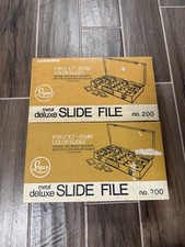 Lot of 2 Vintage LOGAN Metal Deluxe 2x2  35mm Slide File No. 200 In Orig Boxes