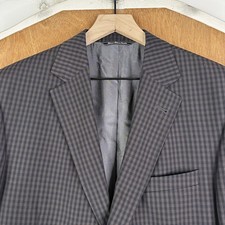 Jack Victor Blazer Mens 42L Gray Gingham 2 Button 100 Wool Jacket Sport Coat