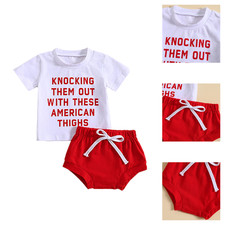 Infant Baby Summer Girl 4th of July Outfit Short Sleeve Letter Print Tops Shorts