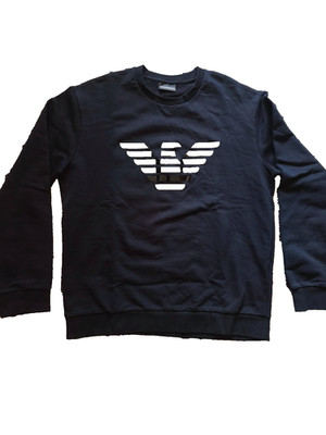 Emporio Armani XL Black Round Neck Eagle Logo Sweatshirt Mens