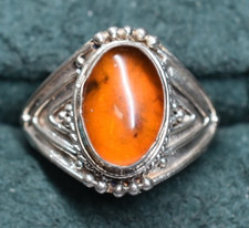 Southwestern Sterling Silver Amber Ring Size 8 Authentic Design