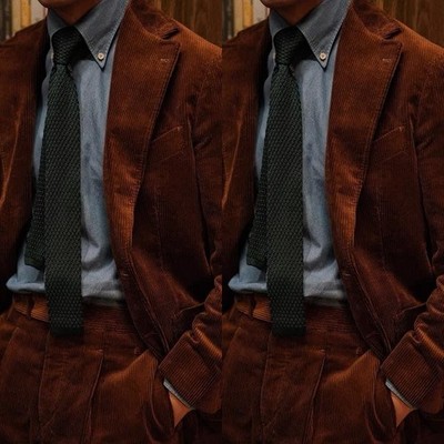 Corduroy Men's Suits Vintage Dinner Party Prom Wedding Tuxedo Men Blazer