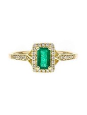 Art Deco Vintage Style Green Emerald  Diamond Wedding Ring 14K Yellow Gold FN