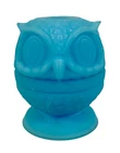 Fenton Blue Satin Glass OWL FAIRY LAMP Candle Tea Light Holder Art Glass