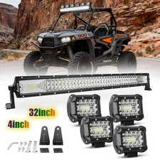 32 Led Work Light Bar 4x 4 Led Pods Kit For Polaris Rzr 800 900 Xp 1000 Roof