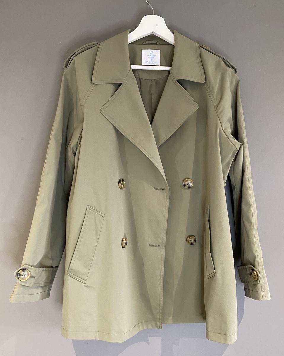 Primark Ladies Khaki Green Short Trench Mac Oversized Coat Size S
