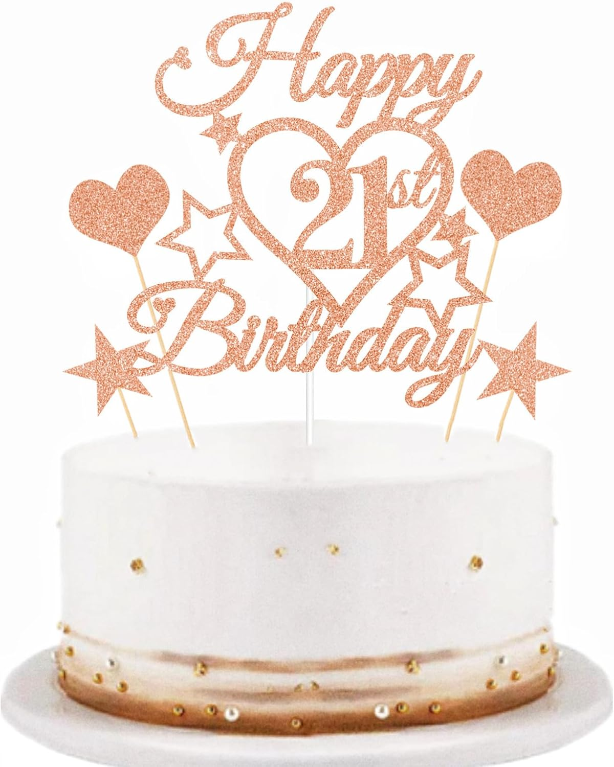 21St Birthday Cake Topper Decoration,Rose Gold Glittery Happy 21St Birthday Cake