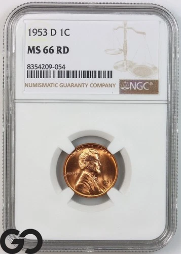1953-D Lincoln Cent Wheat Penny, RED, NGC MS-66 RD ** Lustrous!